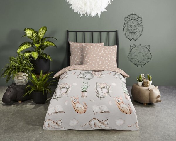 Set copripiumino e federa da bambini grigio/marrone in cotone per culla 120x150 cm Catlife – Good Morning