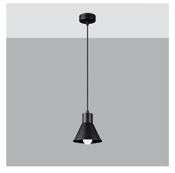 Lampada a sospensione nera con paralume in metallo 14x14 cm Martina - Sollux