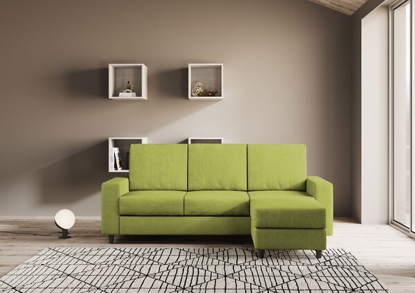 Divano 3 Posti con Pouf 208x155x85 cm Sakar in Tessuto Verde