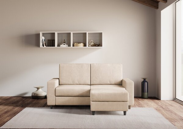 Divano 2 Posti con Pouf 148x155x85 cm Sakar in Tessuto Beige