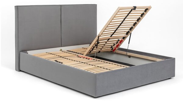 Letto matrimoniale imbottito grigio con contenitore con rete inclusa 180x200 cm Thessa Bold – Bonami Selection
