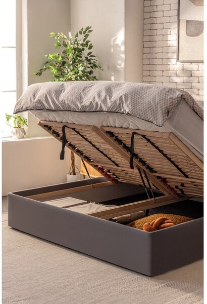 Letto matrimoniale imbottito grigio con contenitore con rete inclusa 180x200 cm Thessa Bold – Bonami Selection