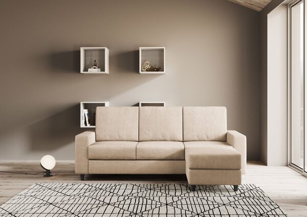 Divano 3 Posti con Pouf 208x155x85 cm Sakar in Tessuto Beige