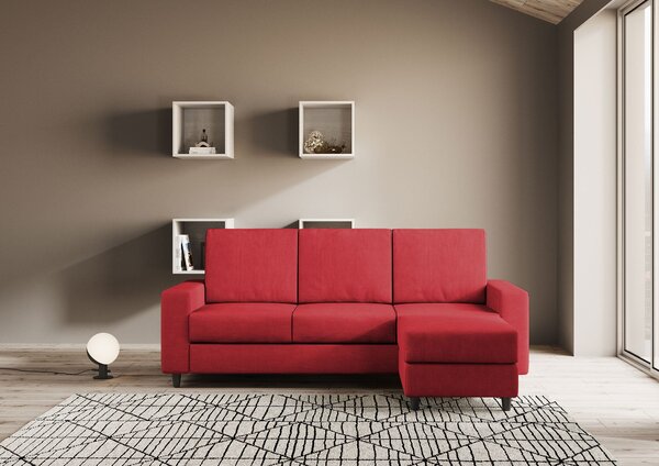 Divano 3 Posti con Pouf 208x155x85 cm Sakar in Tessuto Rosso