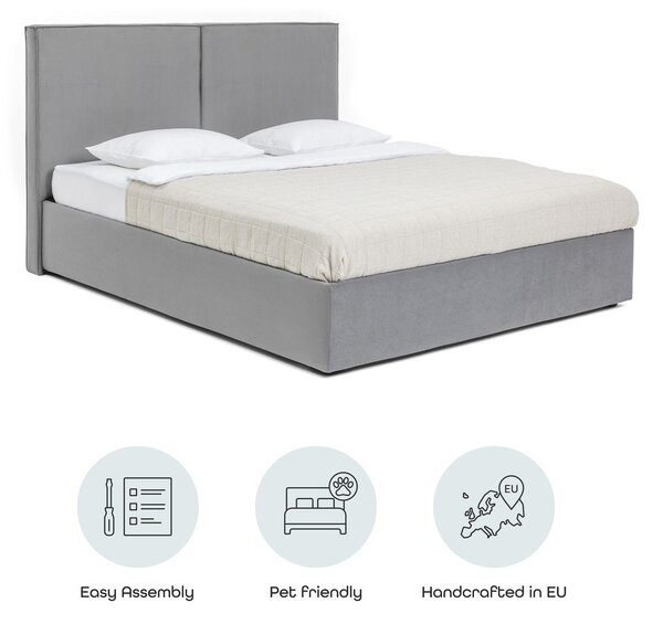 Letto matrimoniale imbottito grigio con contenitore con rete inclusa 180x200 cm Thessa Bold – Bonami Selection
