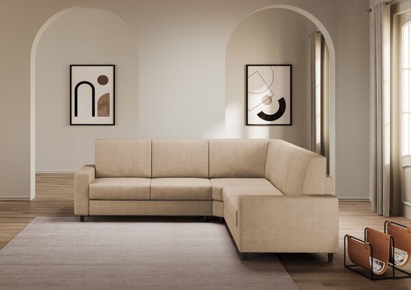 Divano Angolare 5 Posti 226x226x85 cm Sakar in Tessuto Beige