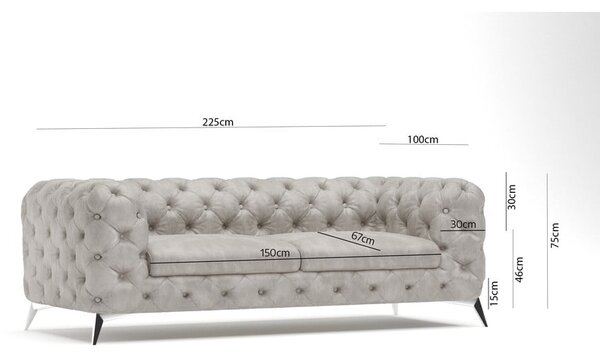 Divano grigio chiaro con rivestimento in velluto 225 cm Chelsea – Ropez