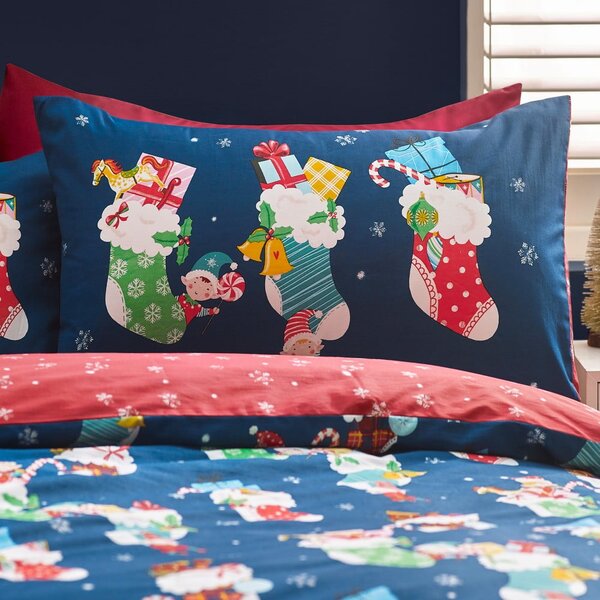 Set copripiumino e federa da bambini rosso e blu per culla 120x150 cm Christmas Elves – Catherine Lansfield