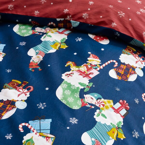 Set copripiumino e federa da bambini rosso e blu per culla 120x150 cm Christmas Elves – Catherine Lansfield