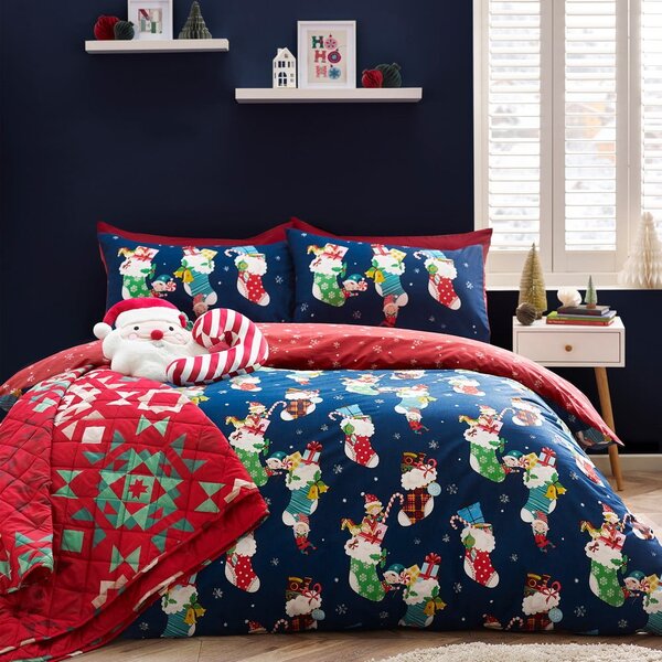 Set copripiumino e federa da bambini rosso e blu per culla 120x150 cm Christmas Elves – Catherine Lansfield