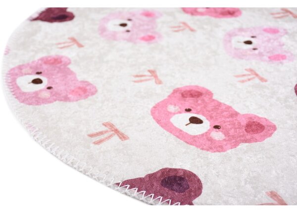Tappeto per bambini rosa e avorio lavabile ø100 cm Cute Teddies Pink – Vitaus