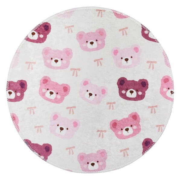 Tappeto per bambini rosa e avorio lavabile ø100 cm Cute Teddies Pink – Vitaus