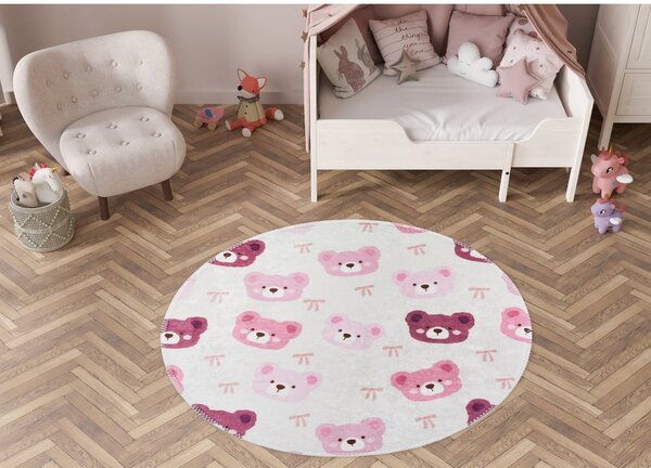 Tappeto per bambini rosa e avorio lavabile ø100 cm Cute Teddies Pink – Vitaus