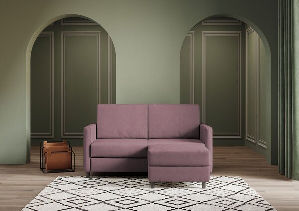 Divano 2 Posti con Pouf 138x155x85 cm Karay in Tessuto Prugna