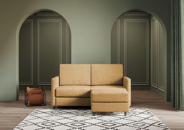 Divano 2 Posti con Pouf 138x155x85 cm Karay in Tessuto Ocra