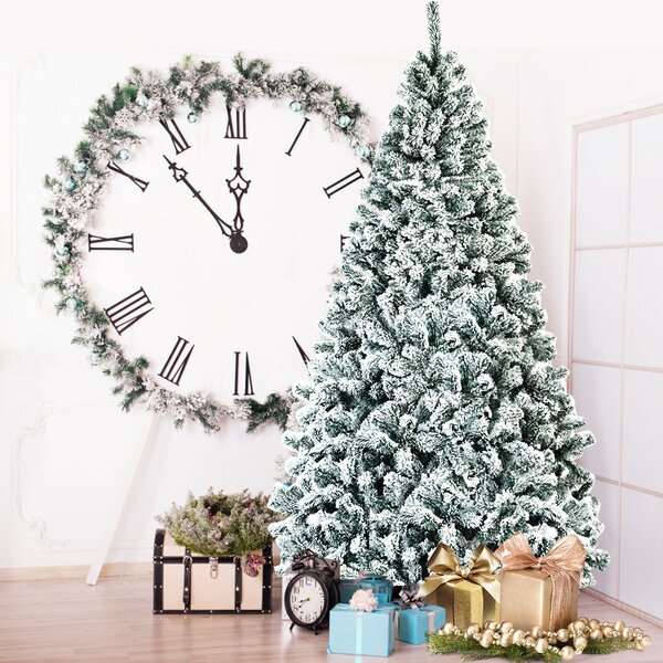 Costway Albero di Natale innevato 225 cm, Albero di Natale artificiale non illuminato e con cerniere