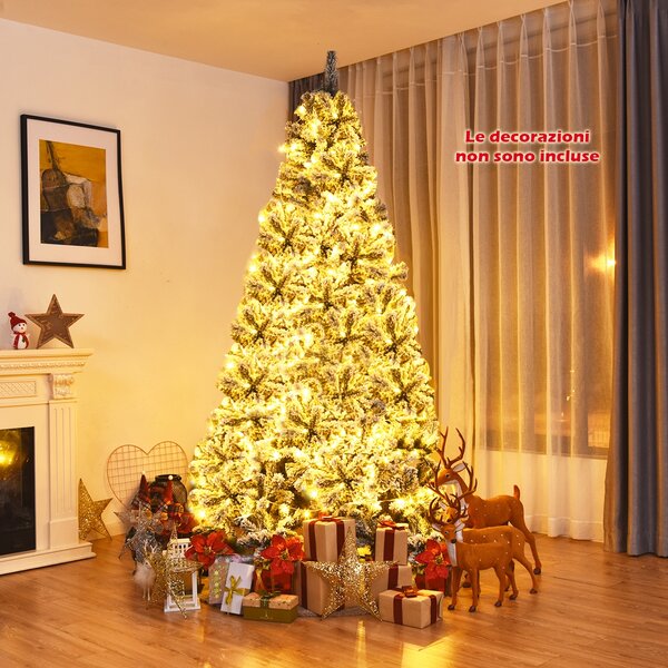 Costway Albero di Natale innevato 225 cm, Albero di Natale artificiale non illuminato e con cerniere