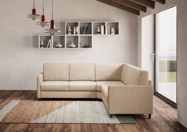 Divano Angolare 5 Posti 221x221x85 cm Karay in Tessuto Beige