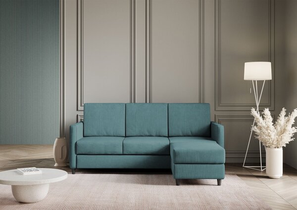 Divano 3 Posti con Pouf 198x155x85 cm Karay in Tessuto Petrolio
