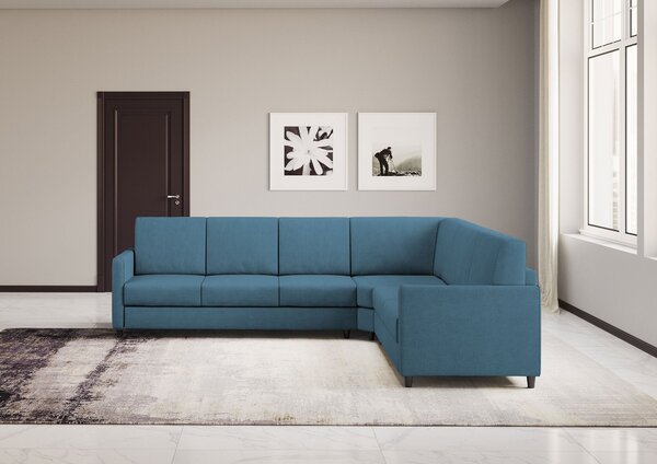 Divano Angolare 6 Posti 281x221x85 cm Karay in Tessuto Avio