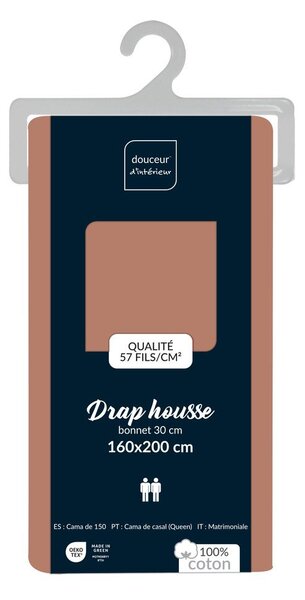 Lenzuolo con angoli color salmone in cotone 160x200 cm Lina – douceur d'intérieur