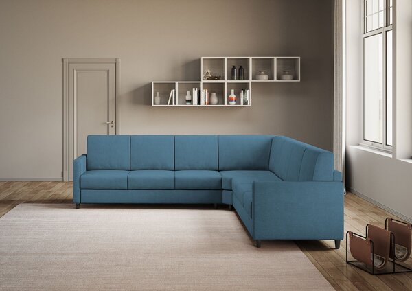 Divano Angolare 7 Posti 281x281x85 cm Karay in Tessuto Avio