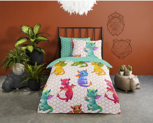 Set copripiumino e federa da bambini in cotone per letto singolo ed esteso 140x220 cm Dragons – Good Morning