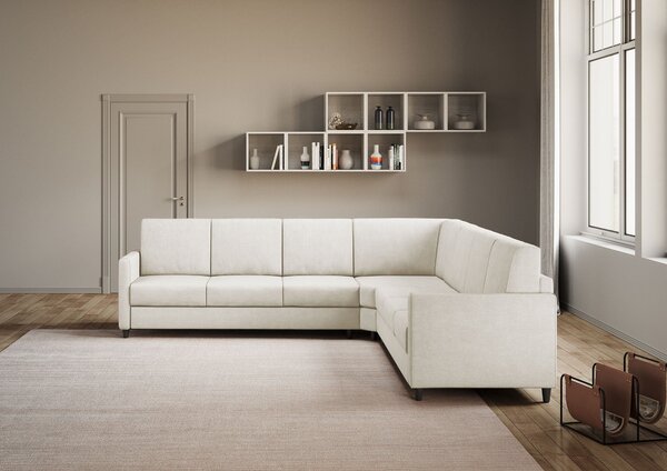 Divano Angolare 7 Posti 281x281x85 cm Karay in Tessuto Latte