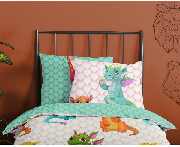 Set copripiumino e federa da bambini in cotone per letto singolo ed esteso 140x220 cm Dragons – Good Morning