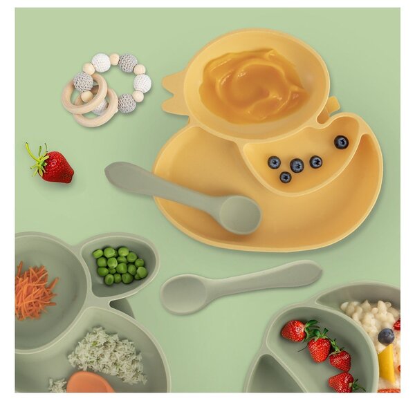 Cucchiaio da bambini color salvia in silicone – Orion