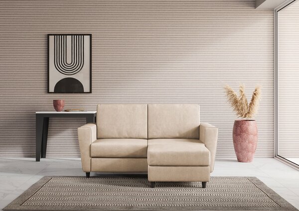 Divano 2 Posti con Pouf 152x155x85 cm Yasel in Tessuto Beige