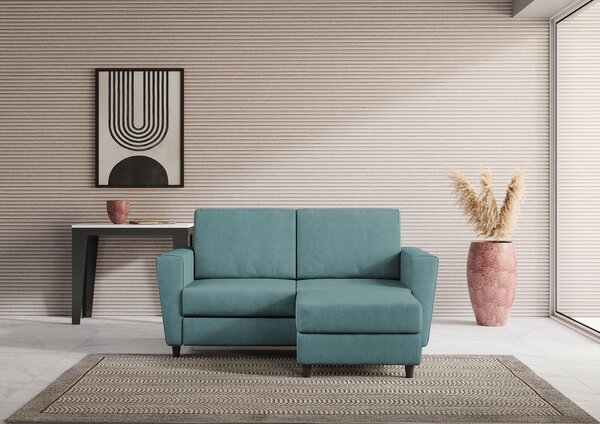 Divano 2 Posti con Pouf 172x145x85 cm Yasel in Tessuto Petrolio