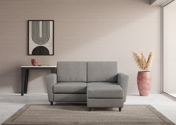 Divano 2 Posti con Pouf 152x155x85 cm Yasel in Tessuto Grigio