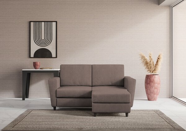 Divano 2 Posti con Pouf 152x155x85 cm Yasel in Tessuto Talpa