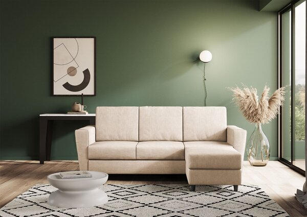 Divano 3 Posti con Pouf 212x155x85 cm Yasel in Tessuto Beige