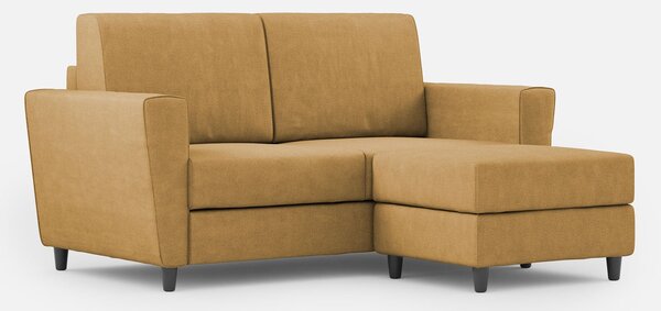 Divano 2 Posti con Pouf 152x155x85 cm Yasel in Tessuto Ocra