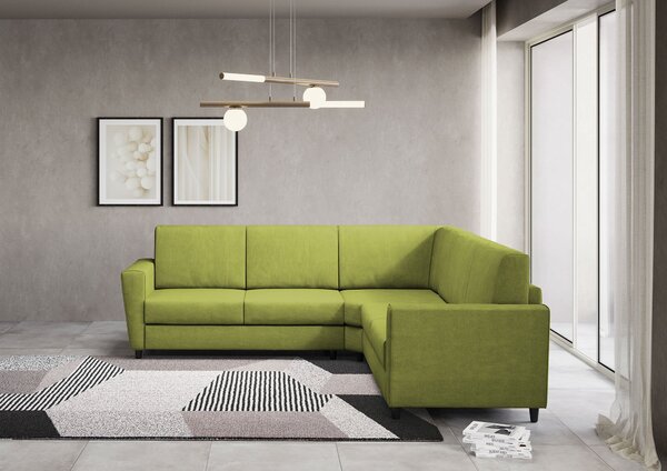 Divano Angolare 5 Posti 228x228x85 cm Yasel in Tessuto Verde