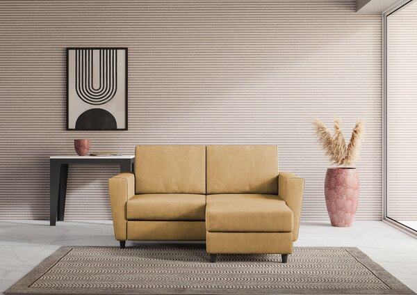 Divano 2 Posti con Pouf 152x155x85 cm Yasel in Tessuto Ocra