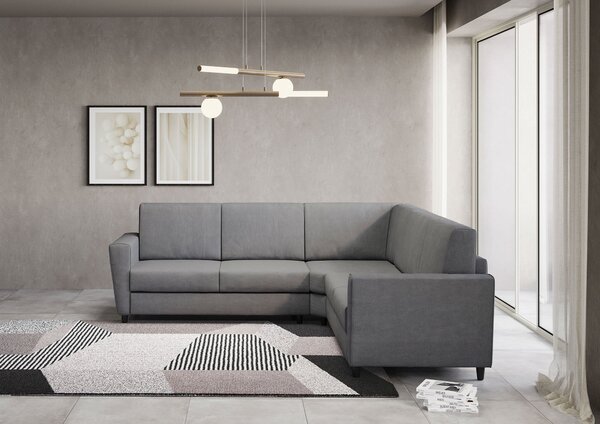 Divano Angolare 5 Posti 228x228x85 cm Yasel in Tessuto Grigio
