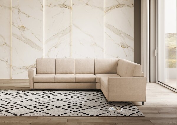 Divano Angolare 6 Posti 288x228x85 cm Yasel in Tessuto Beige