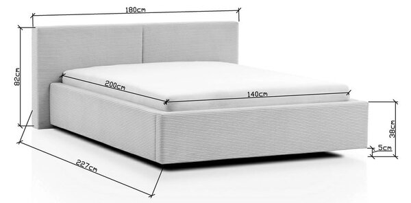 Letto matrimoniale imbottito grigio chiaro rete non inclusa 140x200 cm Cube – Meise Möbel