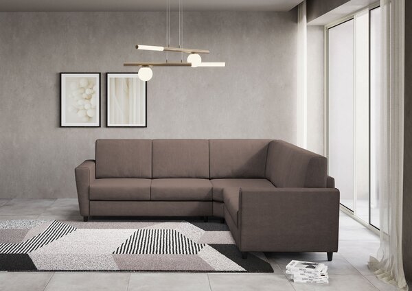 Divano Angolare 5 Posti 228x228x85 cm Yasel in Tessuto Talpa