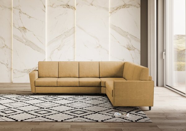 Divano Angolare 6 Posti 288x228x85 cm Yasel in Tessuto Ocra