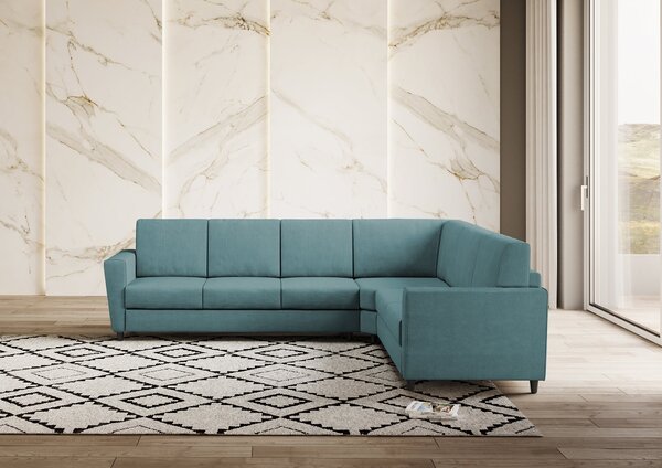 Divano Angolare 6 Posti 288x228x85 cm Yasel in Tessuto Petrolio