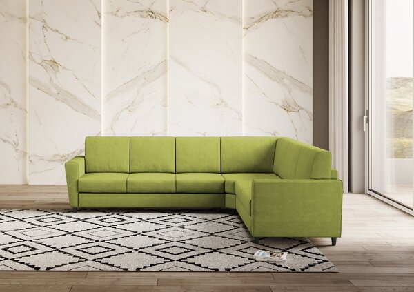 Divano Angolare 6 Posti 288x228x85 cm Yasel in Tessuto Verde