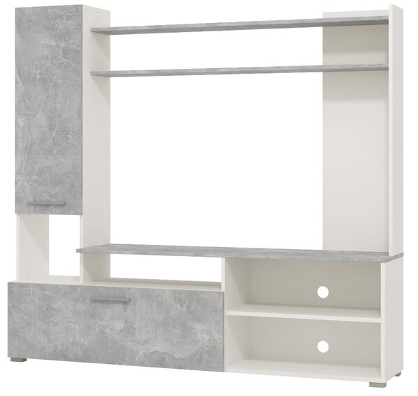Parete Attrezzata Soggiorno 168,5x35x157 cm Lagos Bianco e Cemento