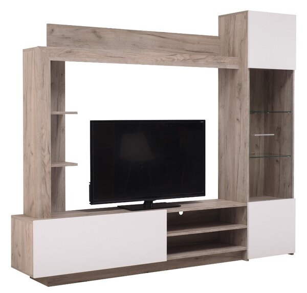 Parete Attrezzata Soggiorno 204x35x174,5 cm in Rovere Torino Bianco