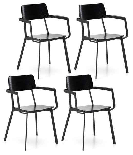 Set 4 Sedie 61x51,5xH82 cm in Legno e Metallo Woody capotavola Nero