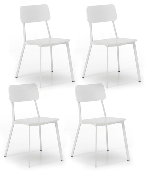 Set 4 Sedie 51x51,5xH82 cm in Legno e Metallo Woody Bianco