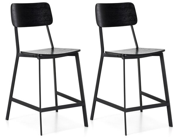 Set 2 Sgabelli 51x51,5xH97 cm in Legno e Metallo Woody Nero